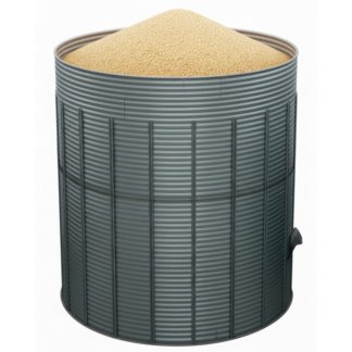 Silo métallique circulaire rempli de céréales.